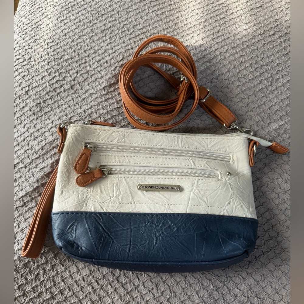 Bundle 3 for $10 Blue, cream and tan mini crossbody purse in like new condition